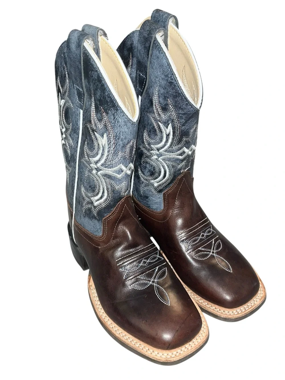 Old West Boys Square Toe Brown Leather Cowboy Boots - Size 13D